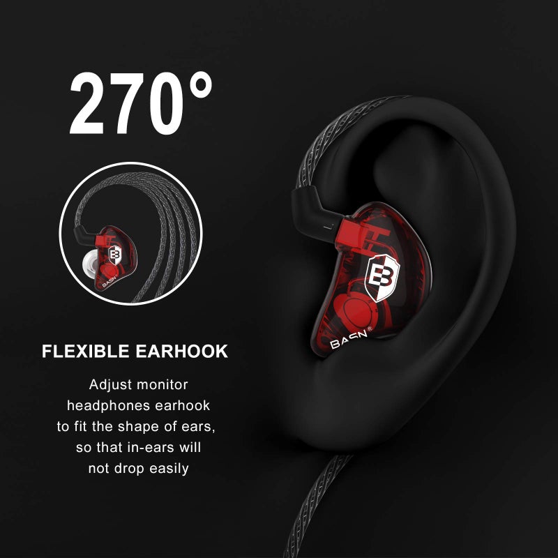 BASN Bsinger PRO in-Ear Monitors Hybrid Dynamic Dual Drivers Two Detachable MMCX Cables Musicians in-Ear Earbuds Headphones (Red) - Image 2